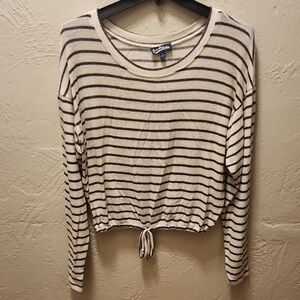 Black and Cream Striped Long Sleeve Tee
